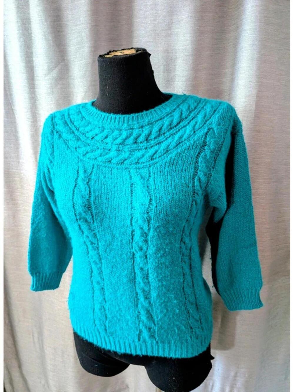 Vintage 90s Turquoise Fuzzy Knit Sweater S